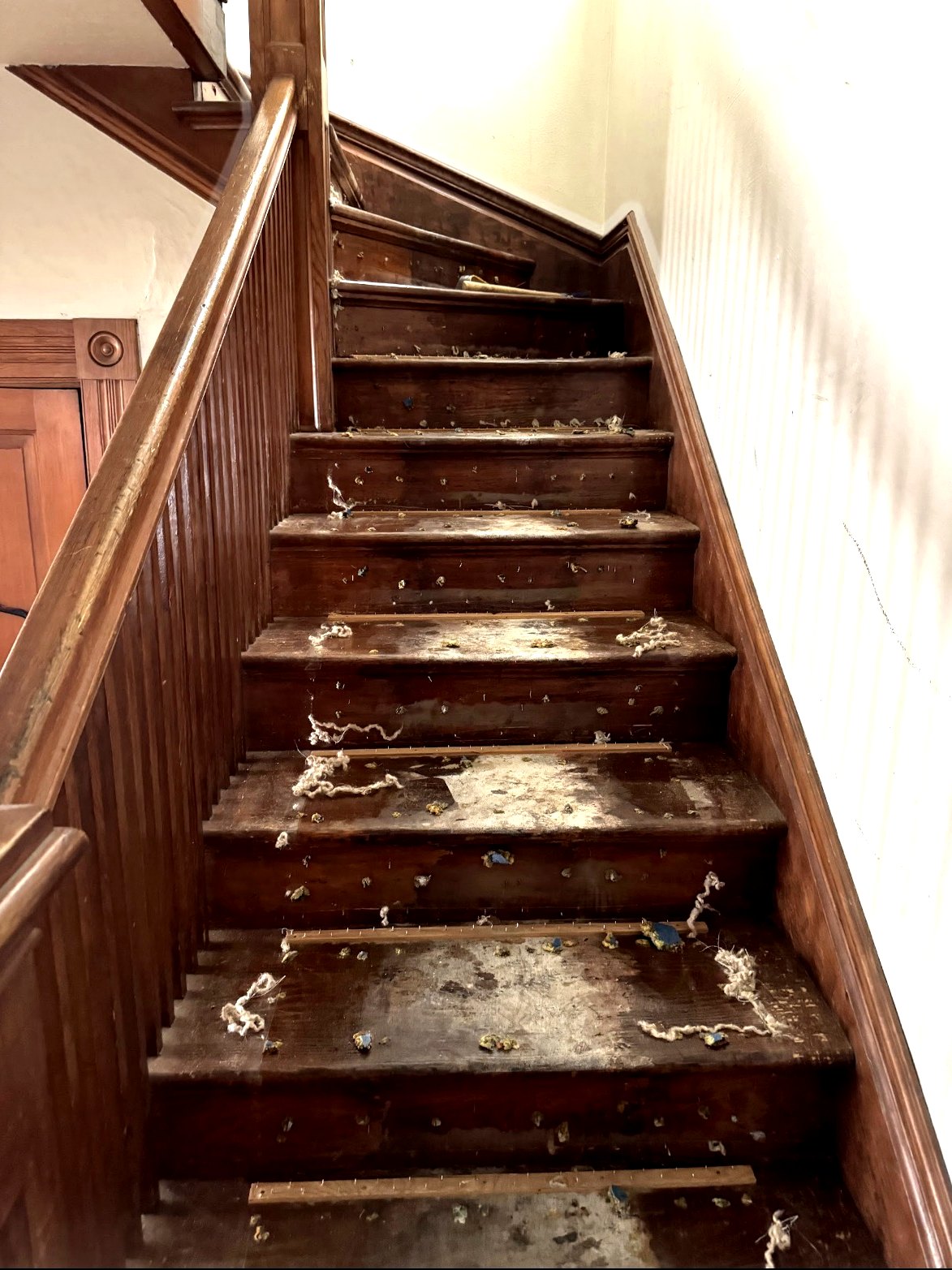 Original wood stairs before refresh